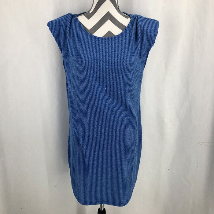 Susina Shoulder Padded Tank Bodycon Dress Womens L Blue Rib Knit Mini NWT