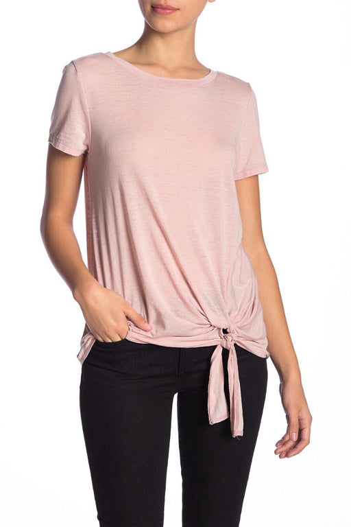 Susina Burnout Tie Hem T-Shirt In Pink Adobe Size Petite  S (SP) see through