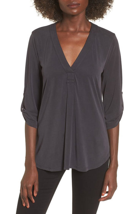 All In Favor Perfect Henley Tunic In Washed Black Size XS