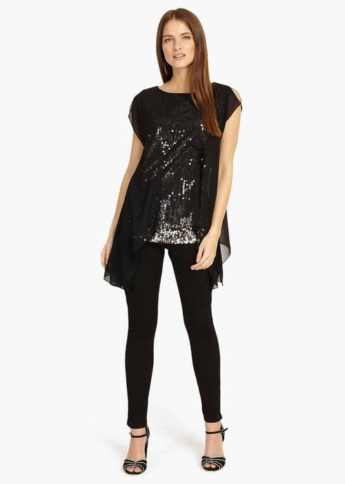 Phase Eight Women' Delilah Double Layer Sequin Blouse Black Size 4 US (8UK) $169