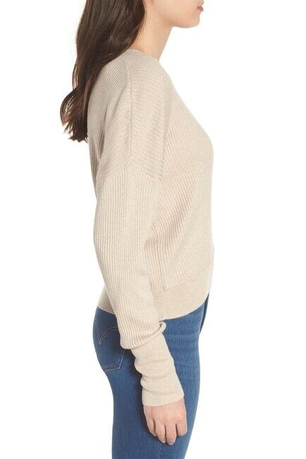 Leith Long Sleeve Rib Wrap V Neck Sweater In Tan Heather Size S
