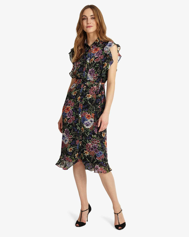 Phase Eight Women's Riley Belted Buttons Ruffle Dress In Floral Size 14US $239