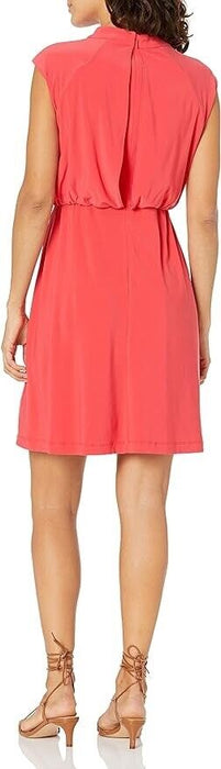 Adrianna Papell Twist Neck Jersey Blouson Knee Dress Geranium Red Size Petite 4