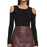 BCBGMAXAZRIA Women's Adeline Knitted Top Cold Shoulder Sweater In Black XXS $257