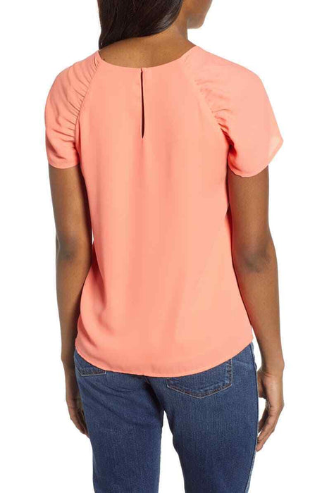 Gibson Nordstrom Ruched Sleeve Blouse In Orange Size XS