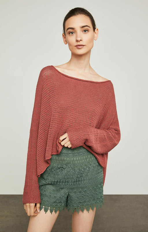 BCBGMAXAZRIA Long Sleeve Asymmetrical Knitted Sweater In Tandori Spice Size S