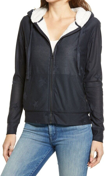 Bobeau Flocked Zip Hoodie In Denim Stars Size XS