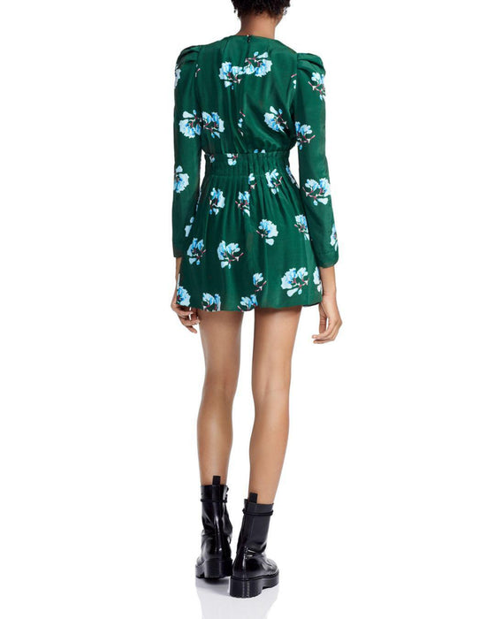Maje Women's Silk Long Sleeve Pleated Playsuit Green Floral Print Size 36 $350