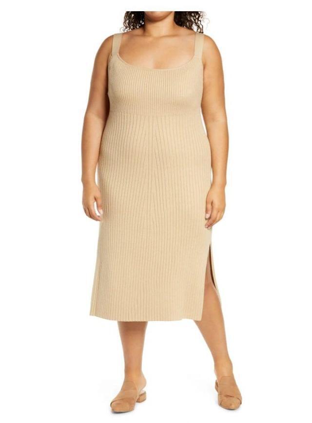 WAYF Gillian Ribbed Tank Dress In Khaki Plus Size 2X
