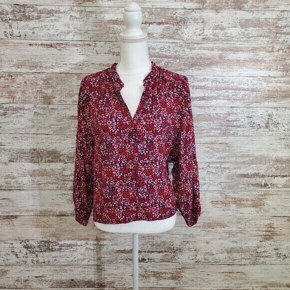 Abound Women's V-Neck Ruffled Floral Printed Blouse Size Small In Red Floral