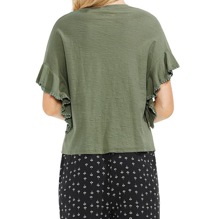 VINCE CAMUTO Women's Drop Shoulder Ruffle Dot Trim Blouse Shirt Top in black XS