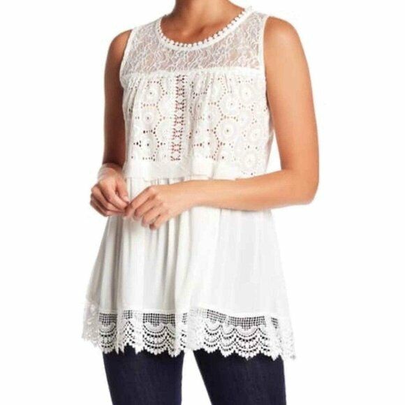 Forgotten Grace Crochet Lace Sleeveless Top Blouse Green Size S