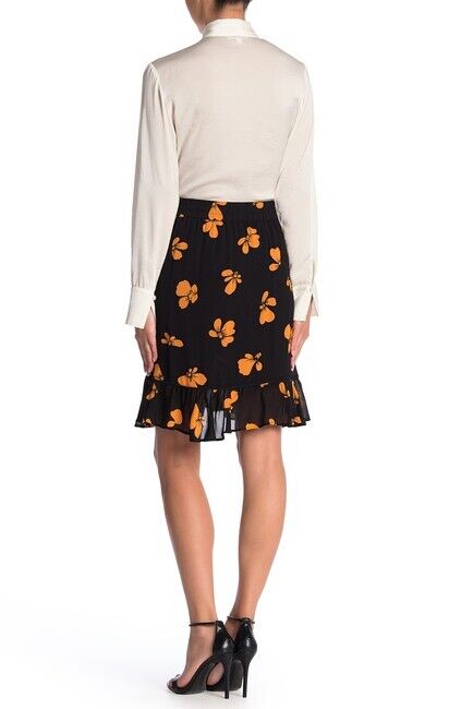 Catherine Catherine Malandrino Ruffle Trimmed Skirt Black/Tangerine Size M $87