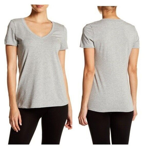 Theo & Spence Womens Short Sleeve V Neck T-Shirt Knit Solid Gray Tee Top S