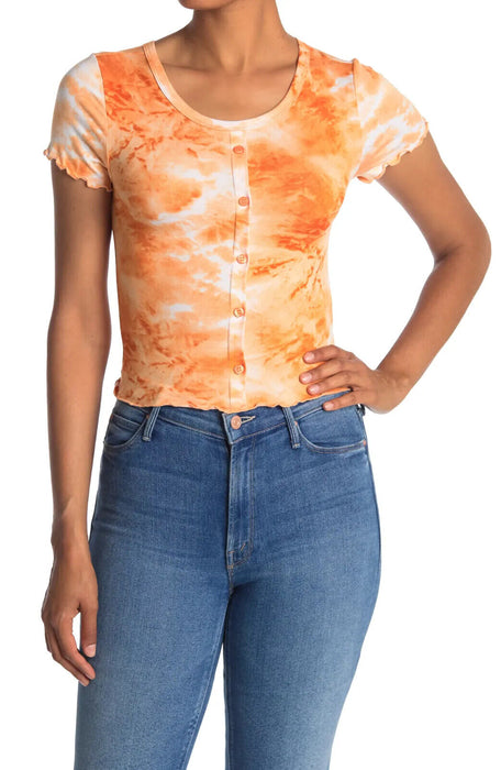 Abound Tie Dye Button Front Top In Rust Amber Orange Size M