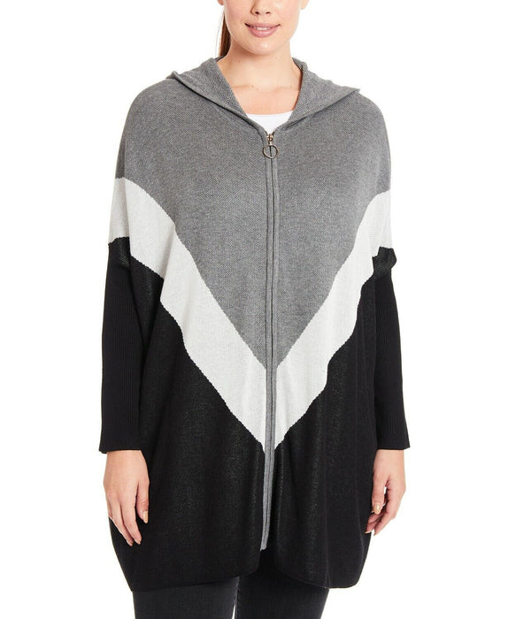 Joseph A Hooded Sweater Zip Cardigan Front Dolman Sleeve Chevron Colorblock S