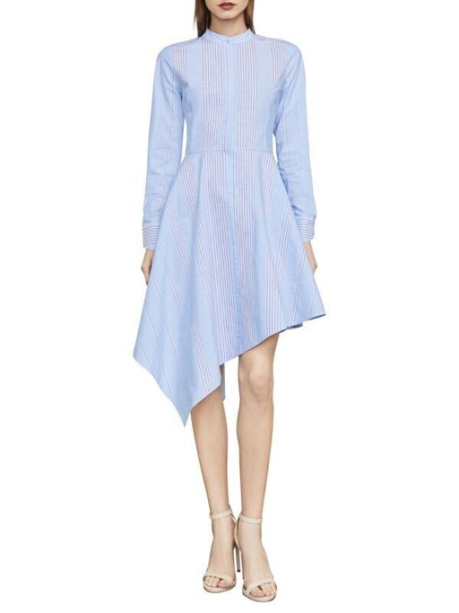 BCBGMAXAZRIA Rayanne Asymmetrical Shirt Dress Striped Oxford Blue Size XXS $296