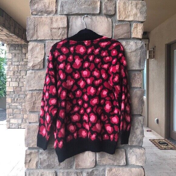 Topshop women's Sweater Women's Size 6 Animal Print Red Pink Black Cardigan $70