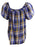 VINCE CAMUTO Sunset Plaid Square-neck Blouse In Electric Blue $69 size M