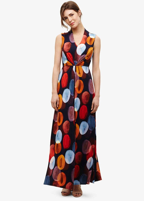 Phase Eight Josefina Maxi Sleeveless Dress in Navy/Multi Spot Size 6 US (10UK)