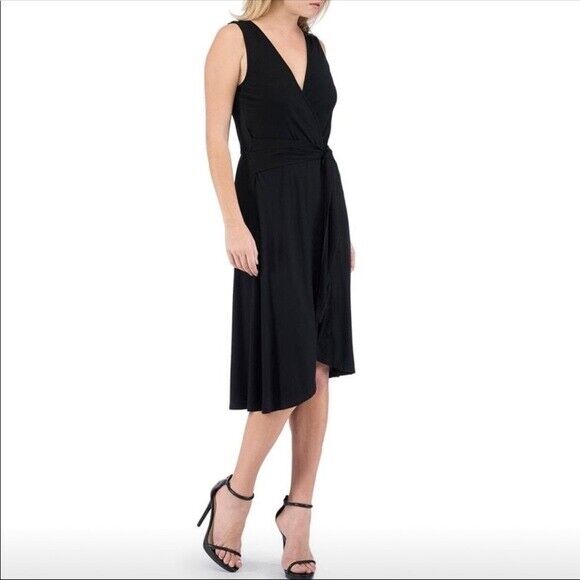 BOBEAU Tie Front sleeveless faux wrap Dress In Black size S
