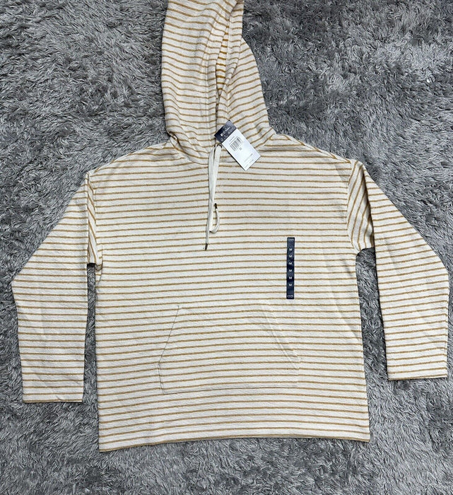 Women's Chaps Striped Drawstring Kangaroo Pocket Long Sleeve  Hoodie Sz M golden
