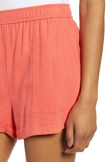 BP. Short en lin mélangé à ourlet à revers en corail brillant orange taille XS