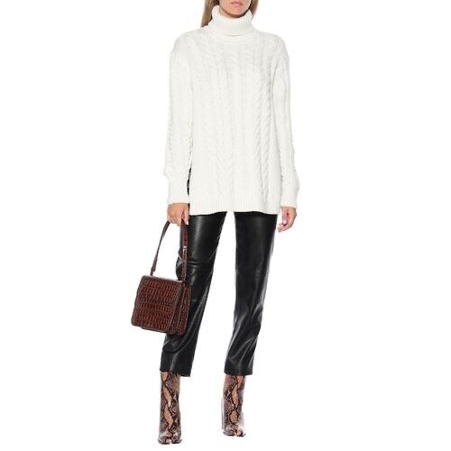 TIBI Women's Cable Knit Open Back Turtleneck Sweater In Cream Size XS/S $1150