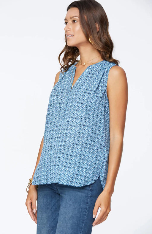 Curves 360 By NYDJ Perfect Sleeveless Blouse In Captiva Geo Blue Size L