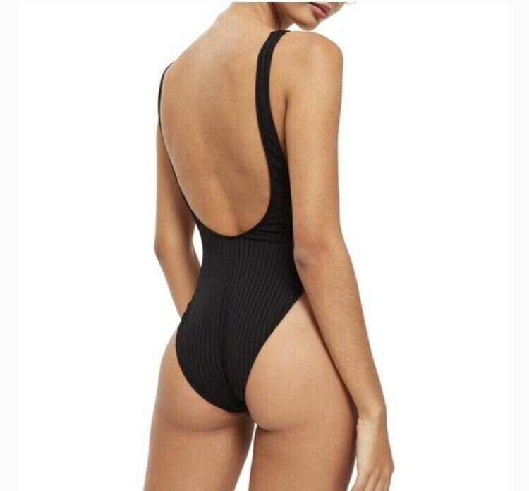 Topshop Ribbed Scoop Neck Swimsuit Solid Black One-piece NWT Size 6
