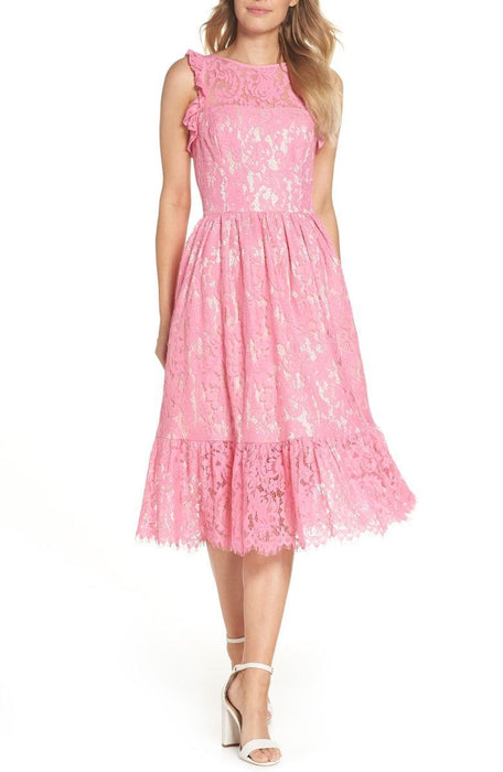 Eliza J Ruffle Lace Midi Sleeveless Dress In Pink Size 0