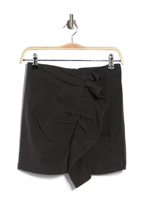 Mustard Seed Ruffle Denim Mini Skirt In Washed Black Size L