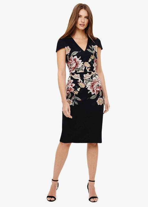 Phase Eight Nara Floral Embroidered Dress In Navy Size 4 $319