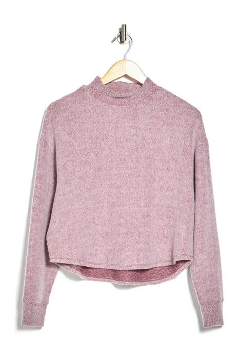 Socialite Brushed Mock Neck Pullover In Wine Size XL