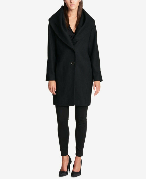 DKNY Women's Brushed Wool Blend Shawl Collar Coat In Black Size XS $395