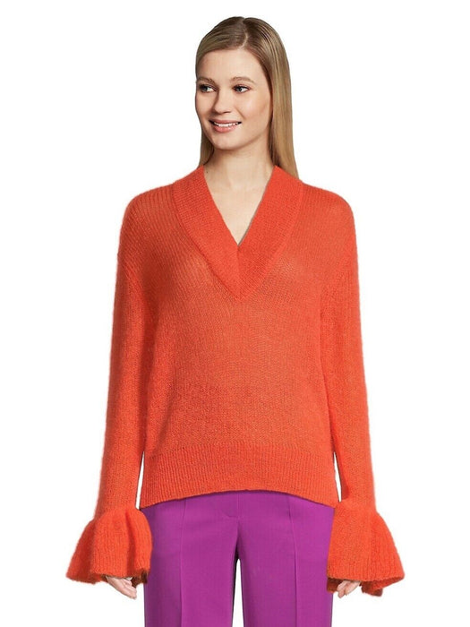 Essentiel Antwerp Chester Mohair & Wool Blend V Neck Sweater Orange Size M $360