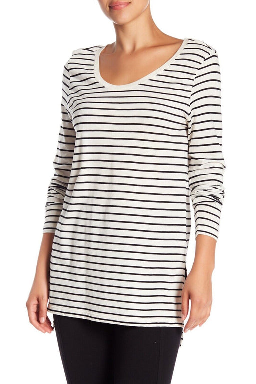 Abound Long Sleeve Scoop Neck T-Shirt In Ivory Stripe Size XXS