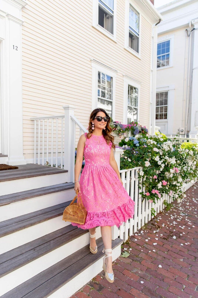 Eliza J Ruffle Lace Midi Sleeveless Dress In Pink Size 0