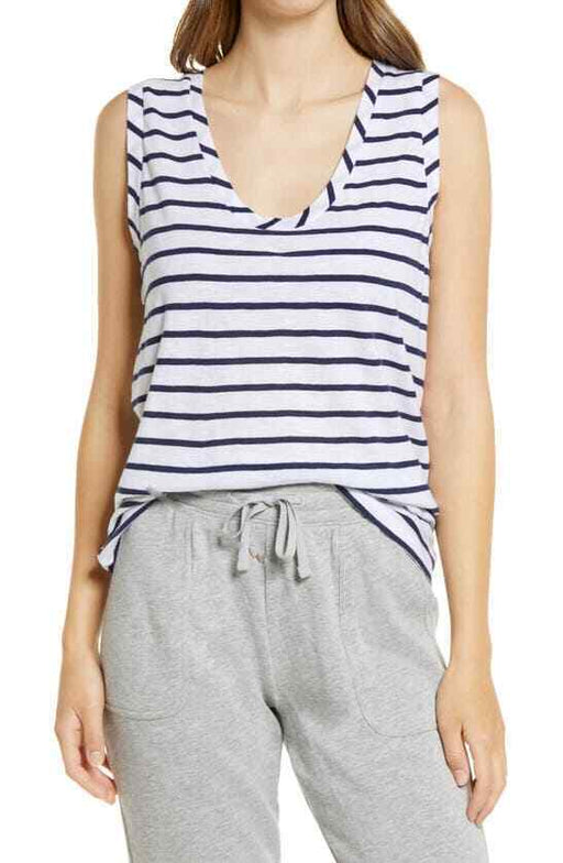 Caslon Muscle Sleeveless Tank In White-Navy Josephine Stripe Size XS