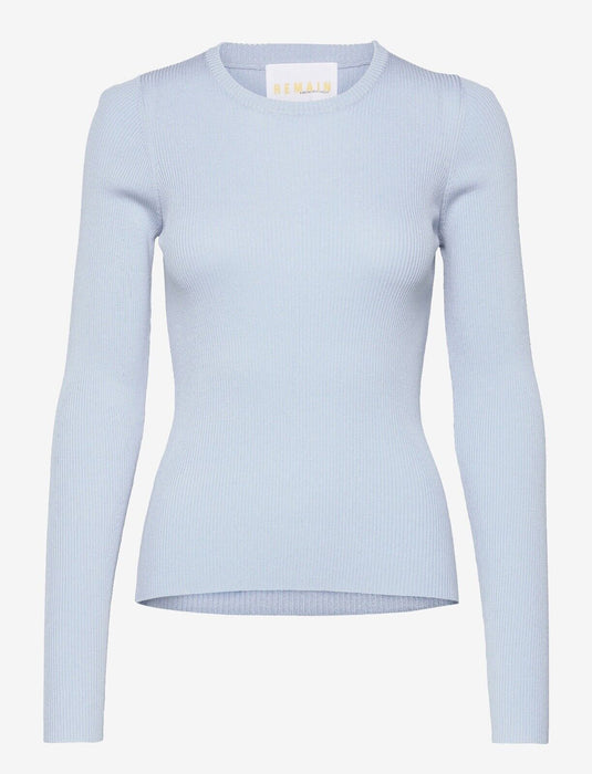 Remain Birger Christensen Basel Knitted Top Ribbed Light Blue Size 36 4 $240 NWT