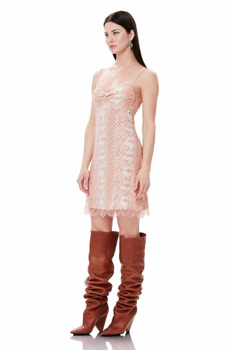 AFRM Mini Slip Dress With Lace Detail In Pastel Pink Snake Print Size L $118