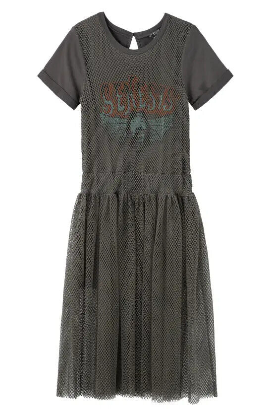 Truce Girls Oversize Mesh Overlay Romper Dress  Dark Gray Size XL 16