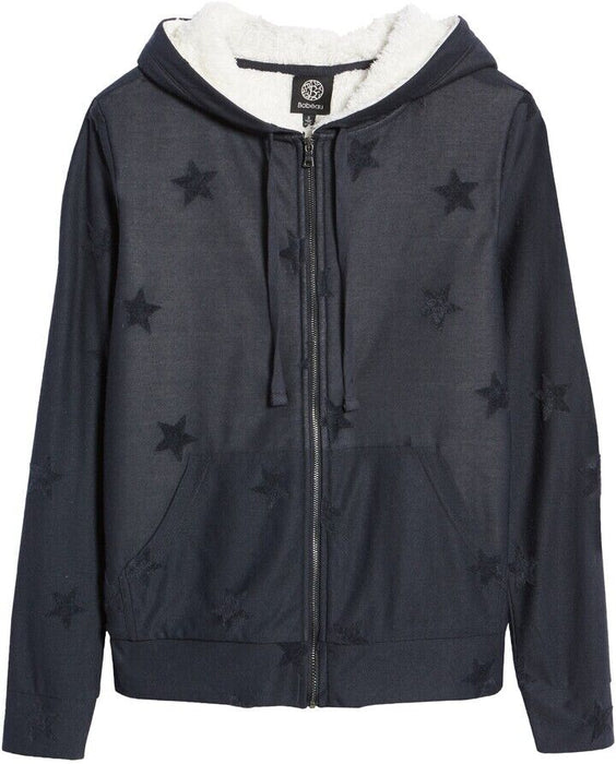 Bobeau Flocked Zip Hoodie In Denim Stars Size XS