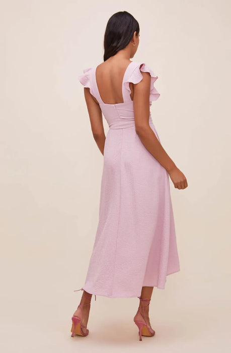 ASTR Women's Euphoria Midi Ruffle Sleeve Belted Slit Dress In Lilac Size L $145