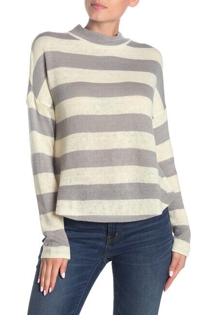 Socialite Striped Mock Neck Dolman Sleeve Sweater Heather Grey Size XL