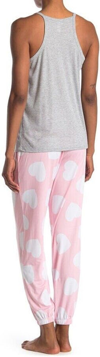 PJ Couture Printed Sleepover 2-Piece Pyjama Set Heart Print In Pink Grey Size M