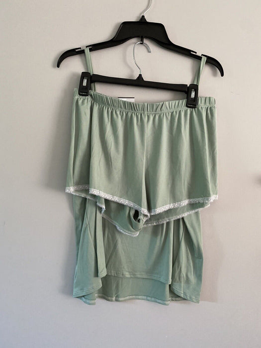 Cozy Rozy V-Neck Camisole & Shorts 2-Piece Pyjama Green Size XL