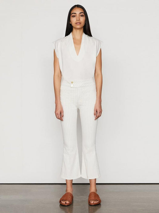 Frame Denim Le Hardy Crop Flare Leg Jeans Delicate Khaki Stripe White 29 $258