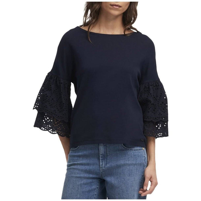 DKNY Women's Navy Blue Bell Sleeves Eyelet Lace Top size XL