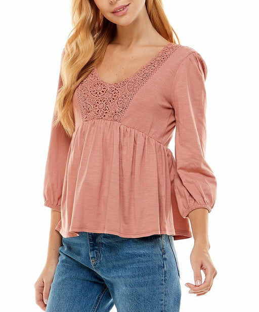 Derek Heart Pink Crochet Babydoll Top Size M